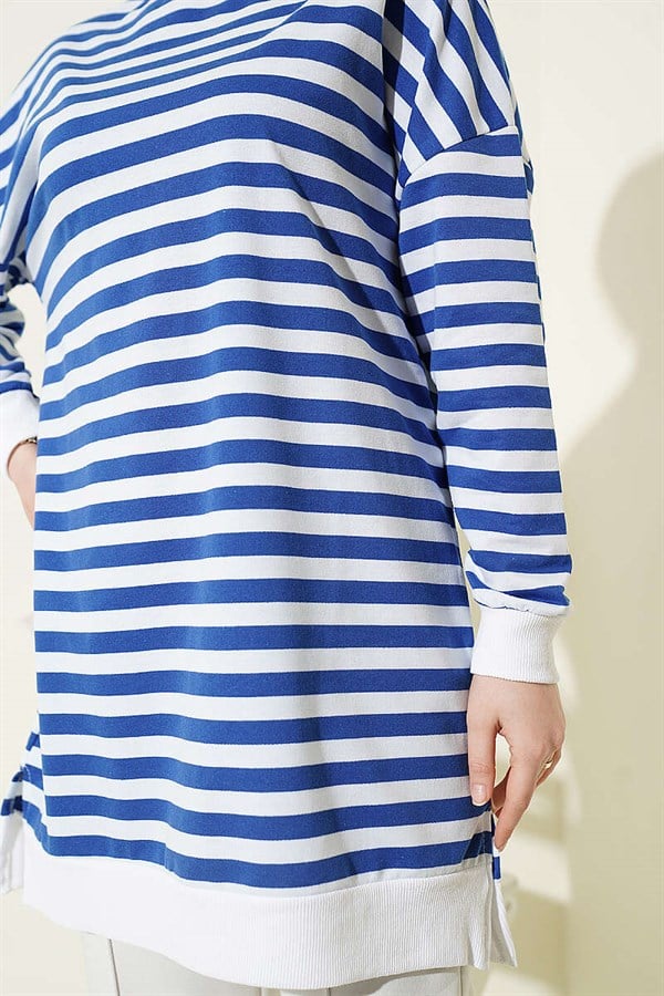 Horizontal Wide Striped Tunic in Saks