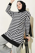Horizontal Wide Striped Tunic Black