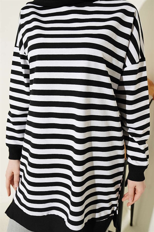 Horizontal Wide Striped Tunic Black