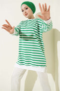 Horizontal Wide Striped Tunic Green