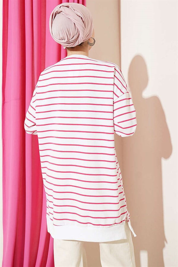 Horizontal Striped Ribbed Tunic, Fuchsia
