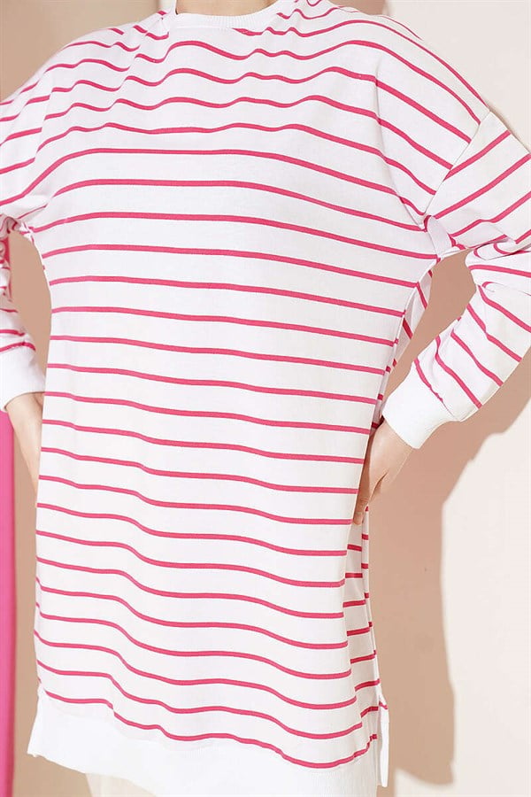 Horizontal Striped Ribbed Tunic, Fuchsia