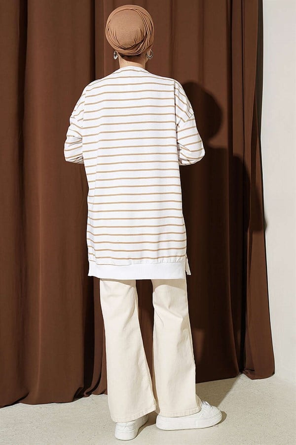 Horizontal Striped Ribbed Tunic Latte