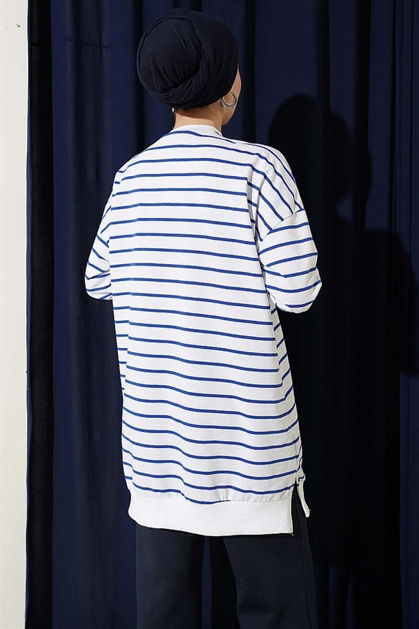 Horizontal Striped Ribbed Tunic in Navy Blue