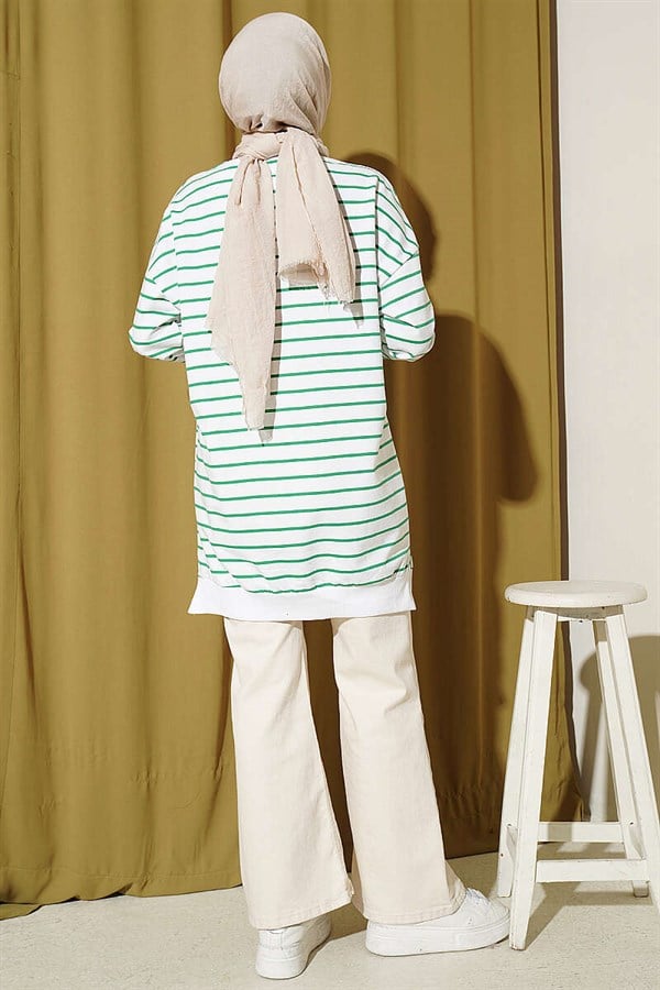 Horizontal Striped Ribbed Tunic, Green
