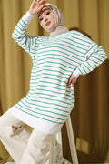 Horizontal Striped Ribbed Tunic, Green