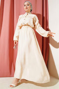 Horizontal Pleat Detailed Skirted 2 Piece Set Beige
