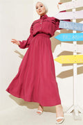 Horizontal Pleat Detailed Skirted 2 Piece Set Burgundy