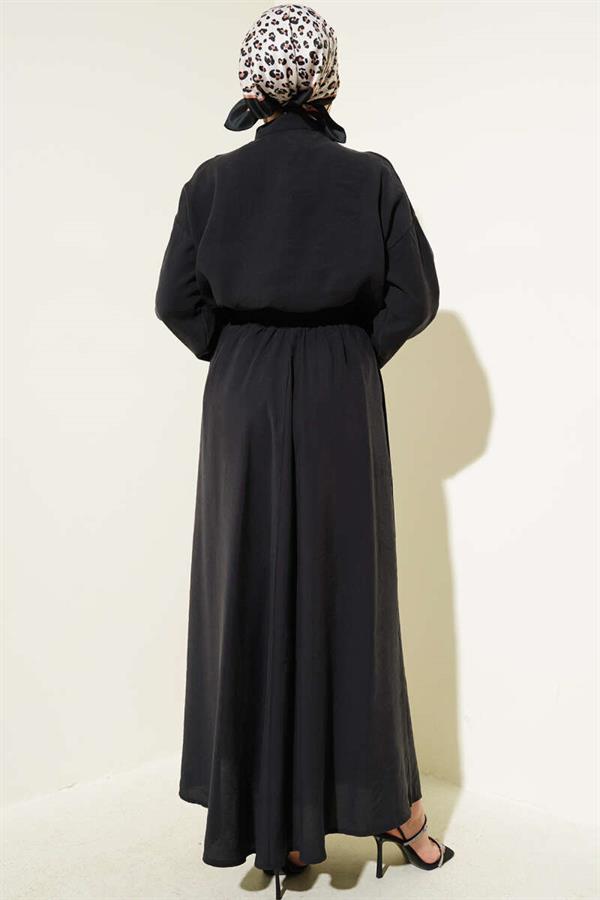 Horizontal Pleat Detailed Skirted 2 Piece Set Black