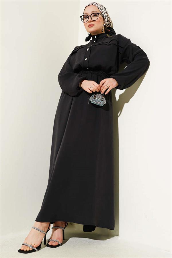 Horizontal Pleat Detailed Skirted 2 Piece Set Black