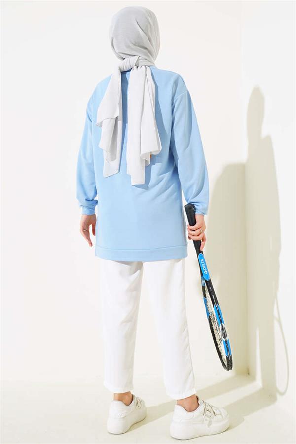 Text Printed Emblem Tunic Baby Blue