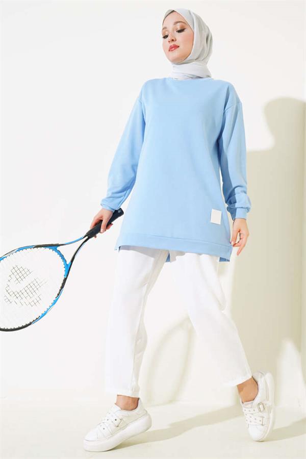 Text Printed Emblem Tunic Baby Blue