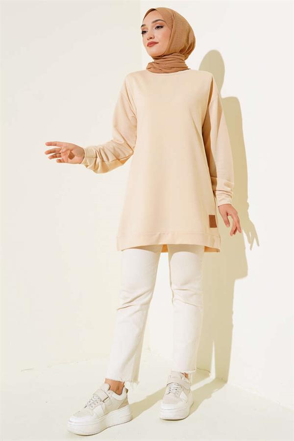 Beige Tunic with Printed Emblem