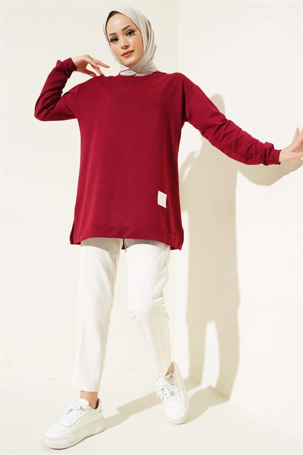 Text Printed Embroidered Tunic Claret Red
