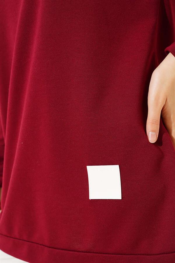 Text Printed Embroidered Tunic Claret Red