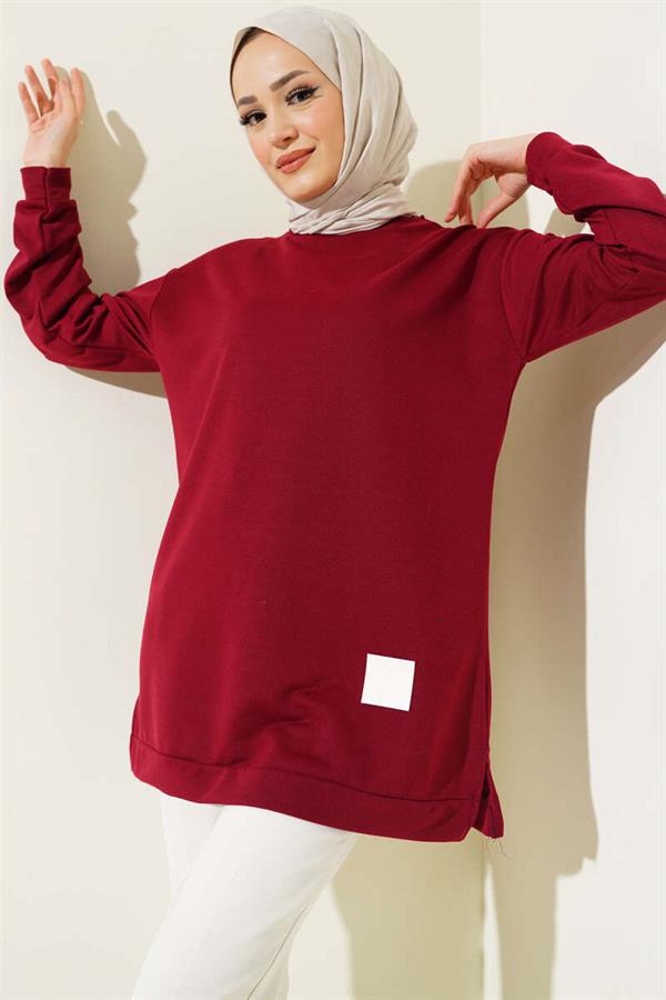 Text Printed Embroidered Tunic Claret Red