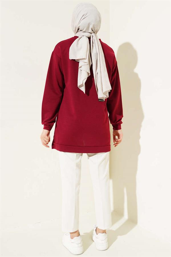 Text Printed Embroidered Tunic Claret Red