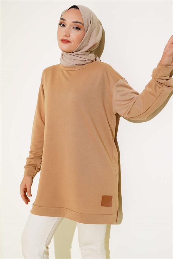 Camel Tunic with Emblem and Print