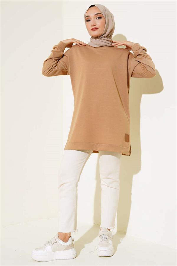 Camel Tunic with Emblem and Print