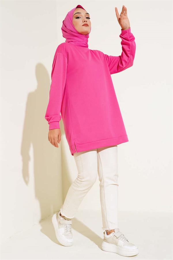 Text Printed Emblem Tunic Fuchsia