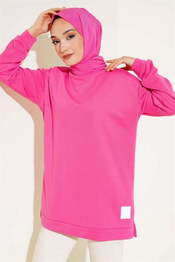 Text Printed Emblem Tunic Fuchsia