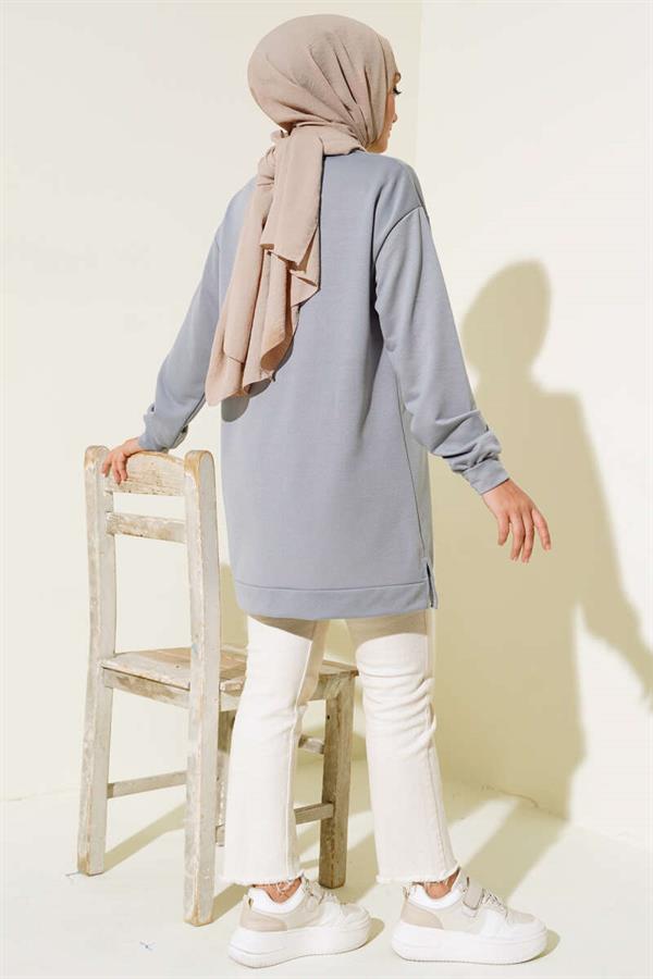Text Printed Emblem Tunic Gray