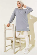 Text Printed Emblem Tunic Gray