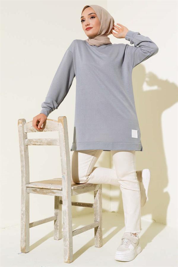 Text Printed Emblem Tunic Gray