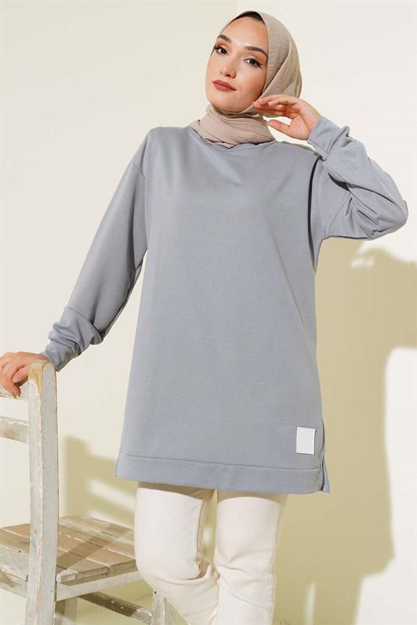 Text Printed Emblem Tunic Gray
