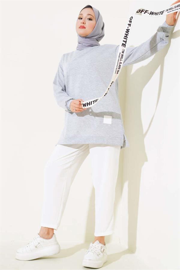 Text Printed Emblem Tunic Melange Gray