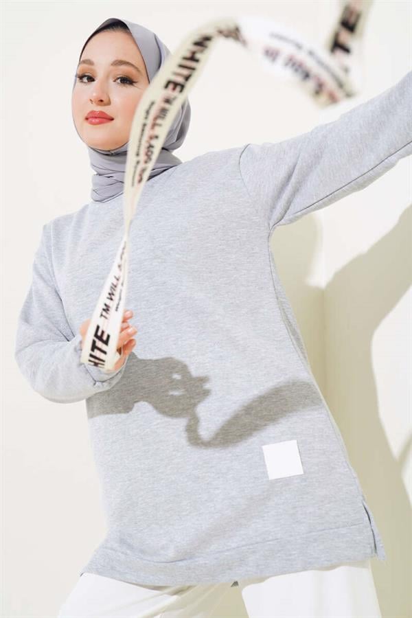 Text Printed Emblem Tunic Melange Gray