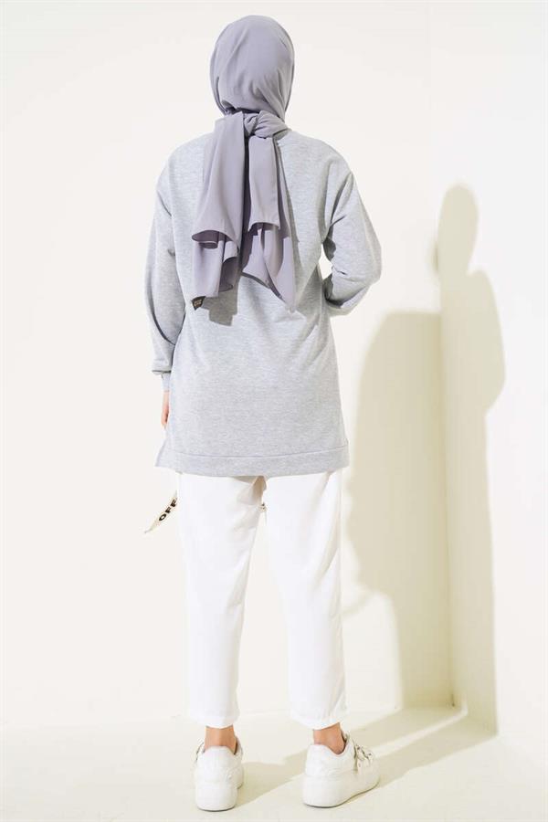 Text Printed Emblem Tunic Melange Gray