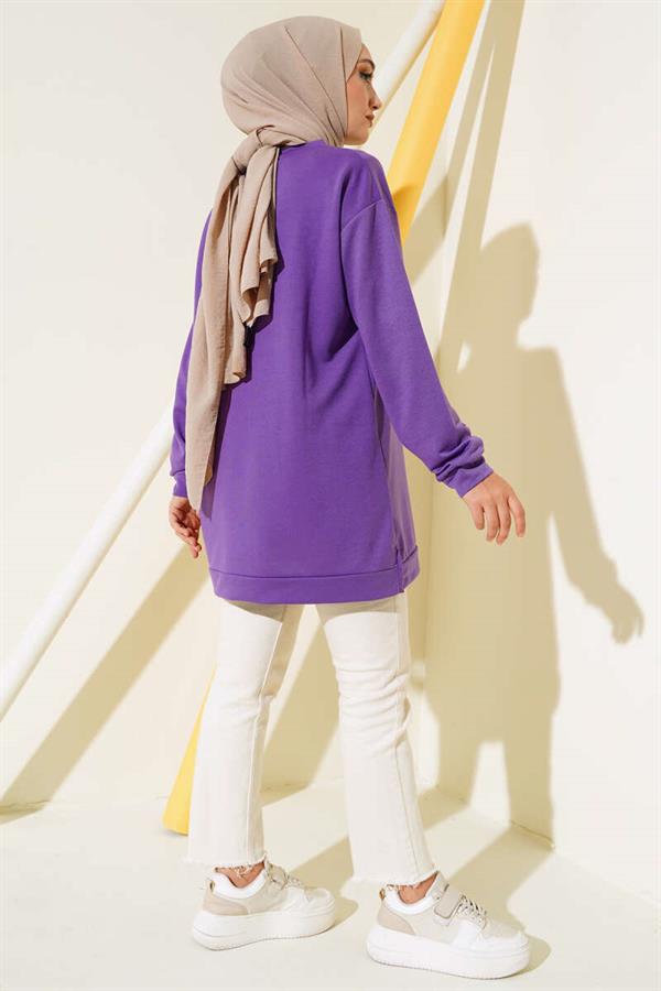 Text Printed Emblem Tunic Purple