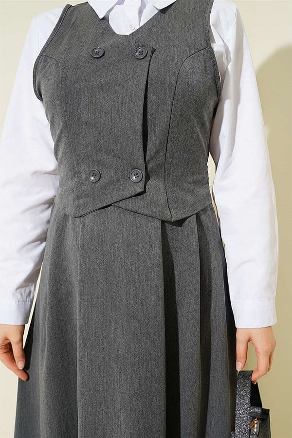 Buttoned Vest-Style Gilet Dress in Smoke Grey