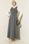 Buttoned Vest-Style Gilet Dress in Smoke Grey