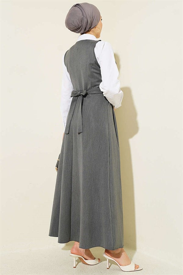 Buttoned Vest-Style Gilet Dress in Smoke Grey