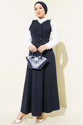 Vest-Style Buttoned Gilet Dress Navy Blue