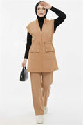 Camel Vested Waist Elastic Detailed 2 Piece Set