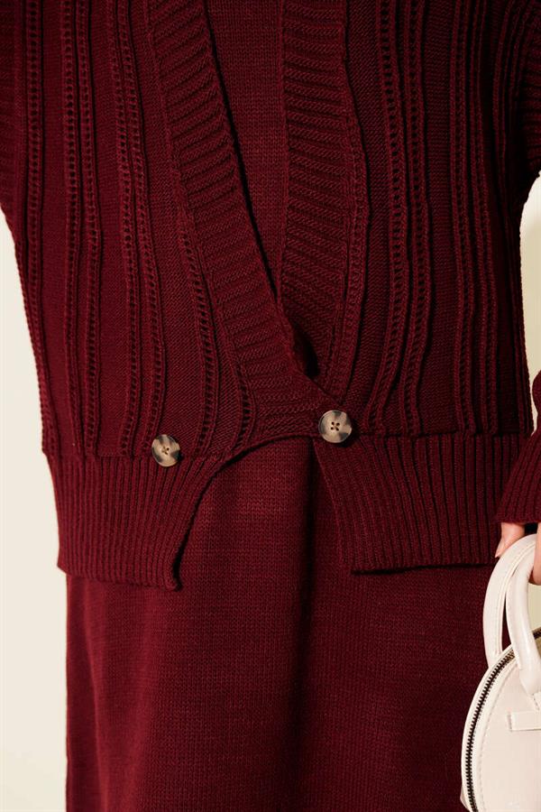Vest and Dress Knitwear 2 Piece Set Burgundy