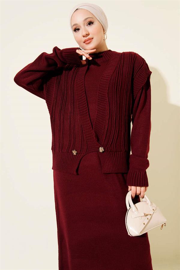 Vest and Dress Knitwear 2 Piece Set Burgundy