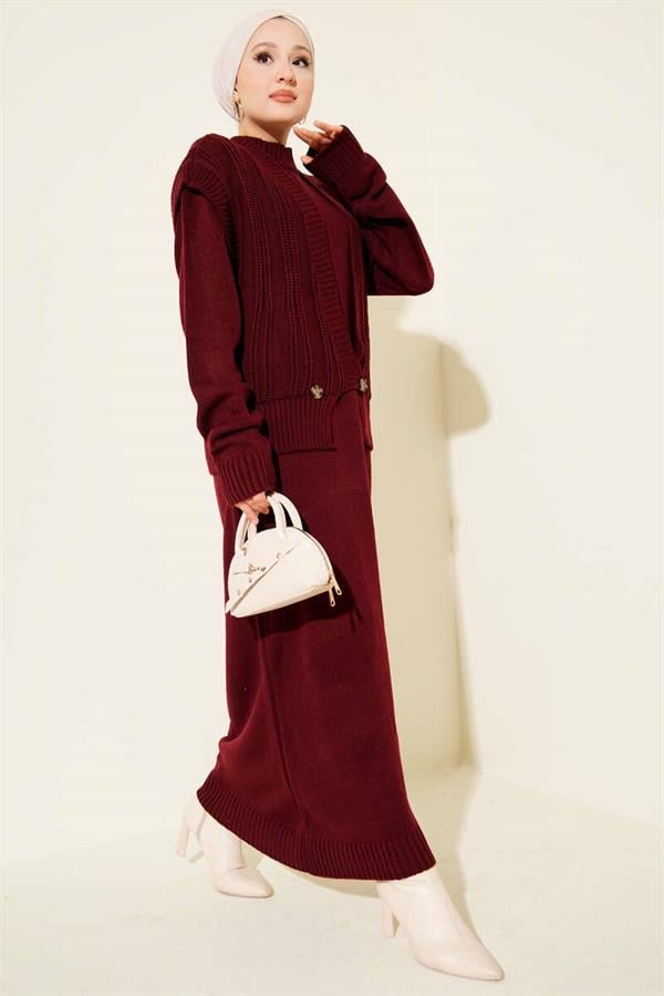 Vest and Dress Knitwear 2 Piece Set Burgundy