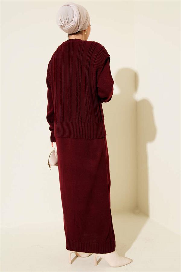 Vest and Dress Knitwear 2 Piece Set Burgundy