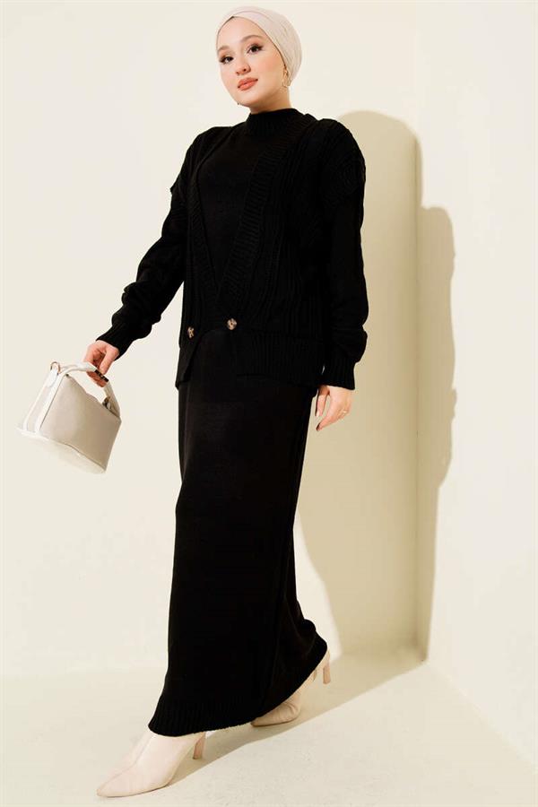 Vest and Dress Knitwear 2 Piece Set Black