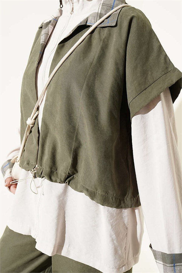 Vest and Zip-Up 2 Piece Set, Khaki