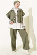 Vest and Zip-Up 2 Piece Set, Khaki