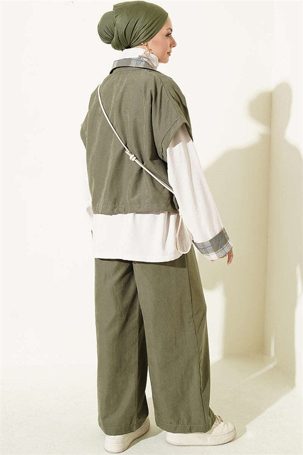 Vest and Zip-Up 2 Piece Set, Khaki