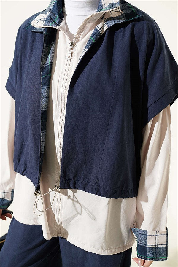 Vest and Zip-Up 2 Piece Set, Navy Blue