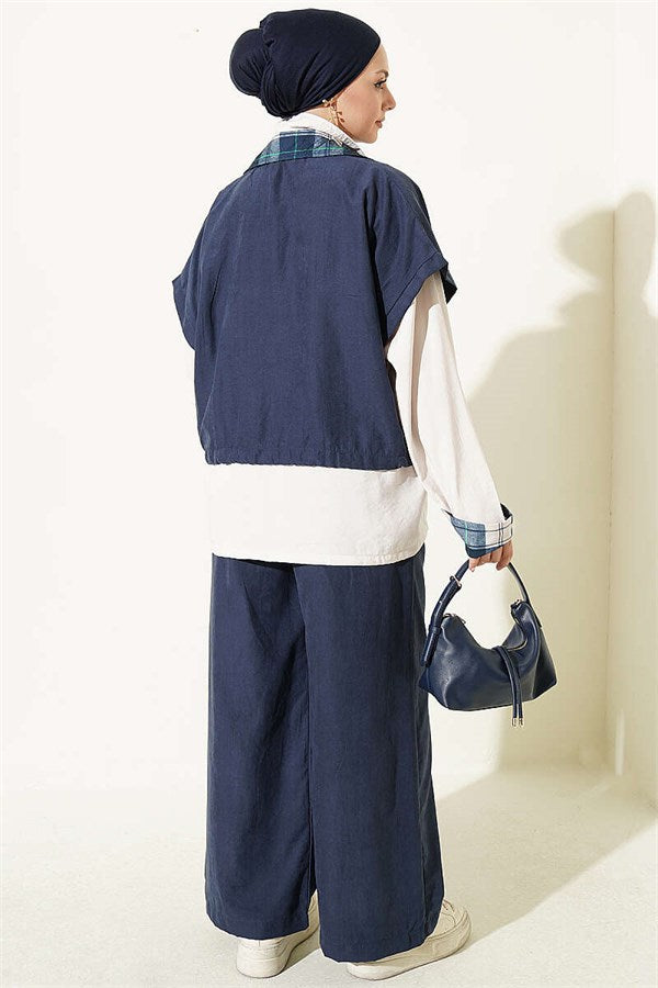 Vest and Zip-Up 2 Piece Set, Navy Blue