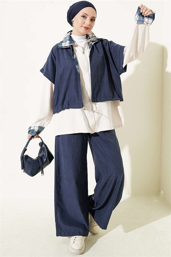 Vest and Zip-Up 2 Piece Set, Navy Blue