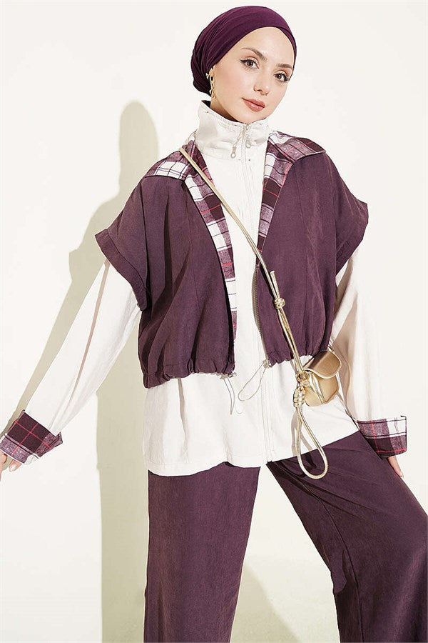 Vest and Zip-Up 2 Piece Set, Plum
